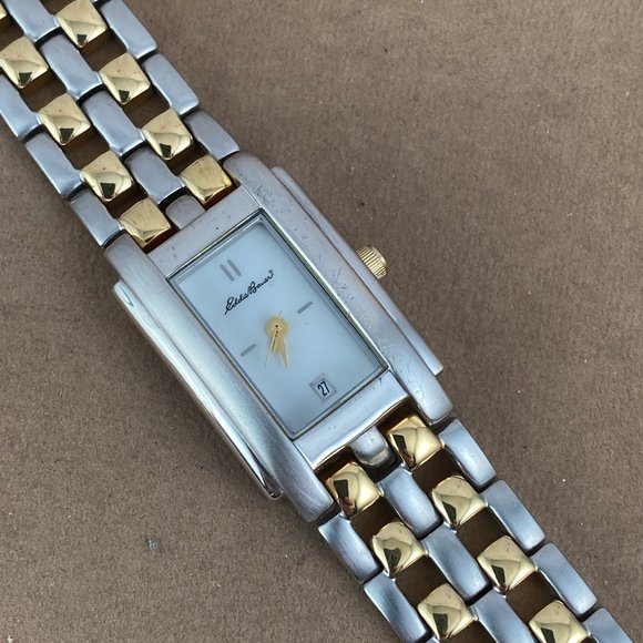 Vintage Eddie Bauer Dress Watch with Date Tank Style 2 Tone Gold and Stainless - Picture 3 of 8